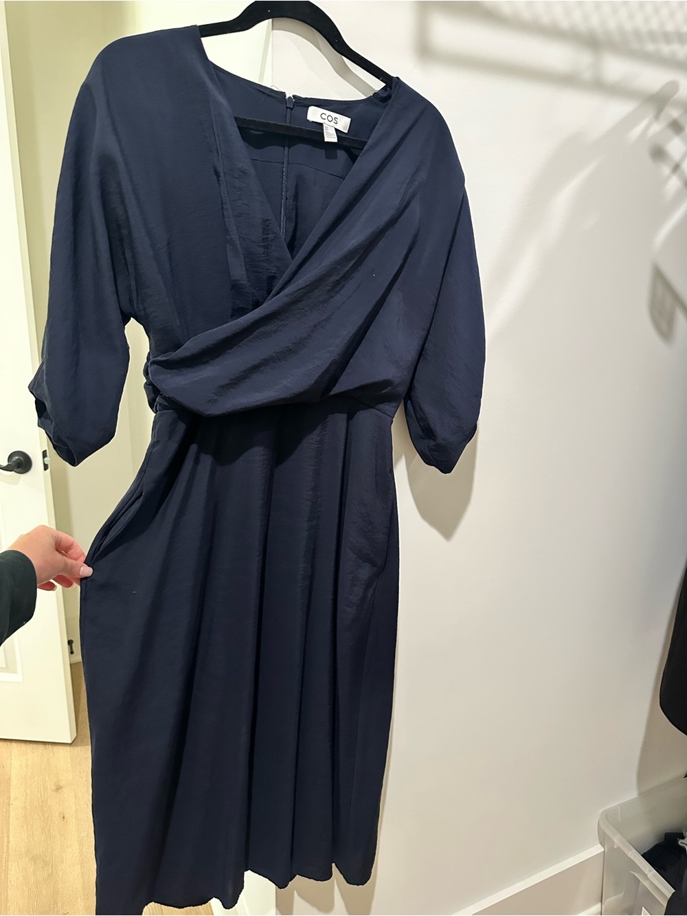 COS Navy Wrap-Style Midi Dress